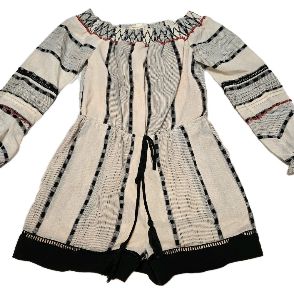 Anthropologie Hei Hei LaRue Embroidered Off Shoulder Romper Long Sleeve Size XS